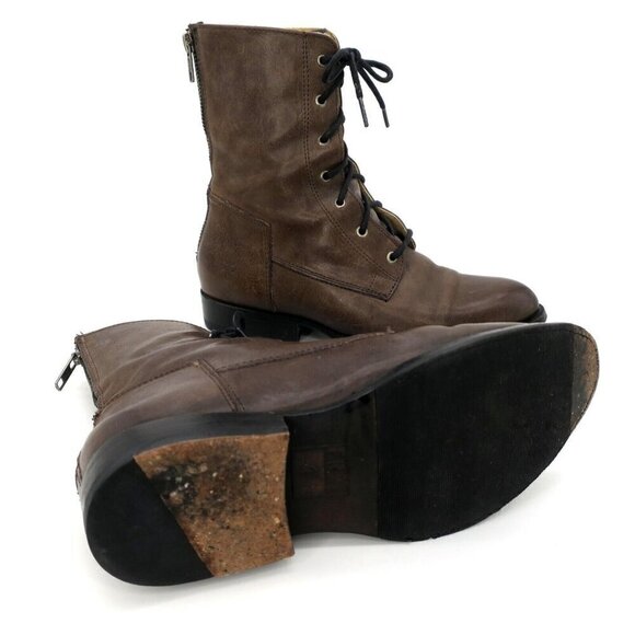 FRYE Jamie Artisan Lace 7" Combat Boot Brown Leather Back Zip Women's 5.5B - Picture 4 of 6